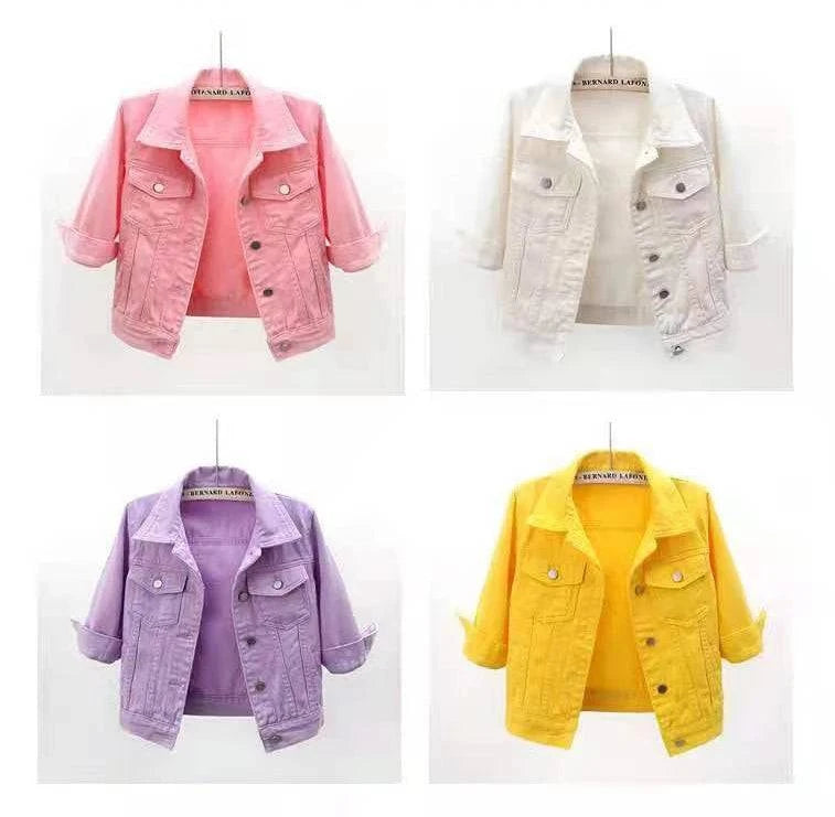 Pink denim jacket by LYNHURD, featuring a loose fit and casual style, perfect for spring and autumn wear.