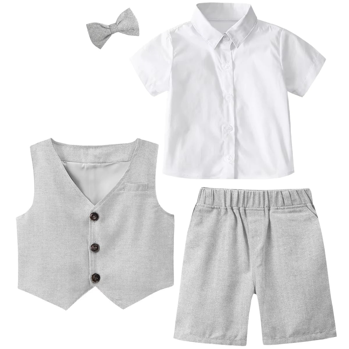 Baby Boy Clothes Toddler Wedding Suit Set Kids Birthday Party Outfit Gemtleman Formal Short Sleeve Cotton Clothing Set 3PCS