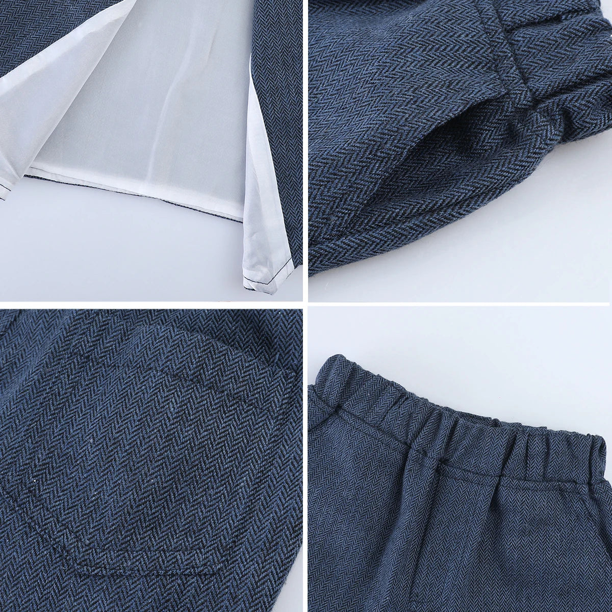 Baby Boy Clothes Toddler Wedding Suit Set Kids Birthday Party Outfit Gemtleman Formal Short Sleeve Cotton Clothing Set 3PCS