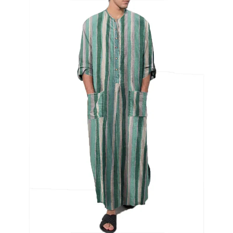 2026 Men's Muslim Clothing Abayas Cotton Linen Nightgowns Bathrobe Robe Kaftan Holiday Beach Robe Man Muslim Kaftan Arabic Dress