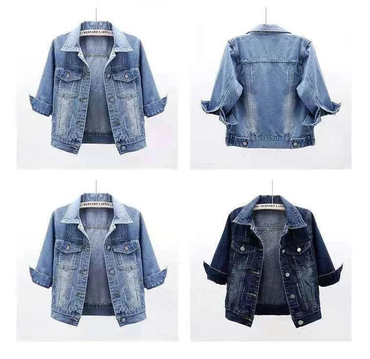 Pink denim jacket for women by LYNHURD, featuring a casual loose fit, perfect for spring and autumn wear.