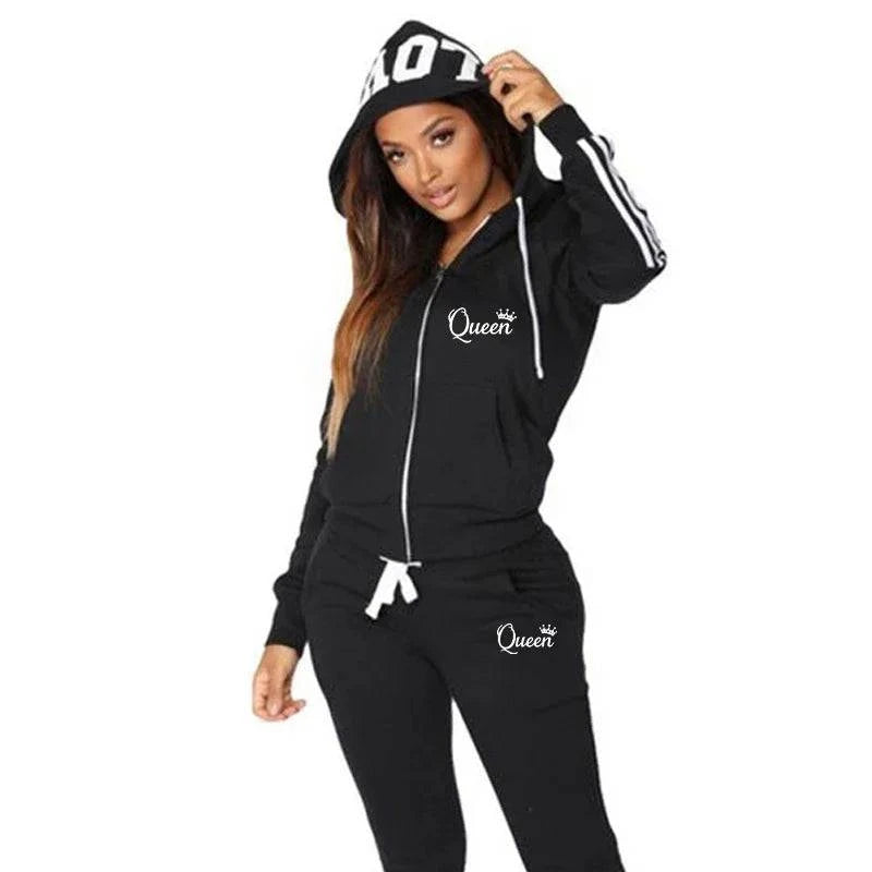 Autumn winter women's tracksuit set by LYNHURD, featuring a hooded sweatshirt and jogger pants in a casual style.