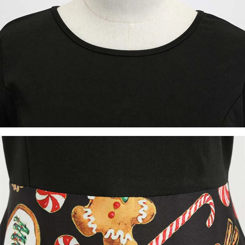 Women's Santa Claus Printed Christmas Costume Dress Long Sleeve Holiday Xmas Fancy Party Gown for Ladies