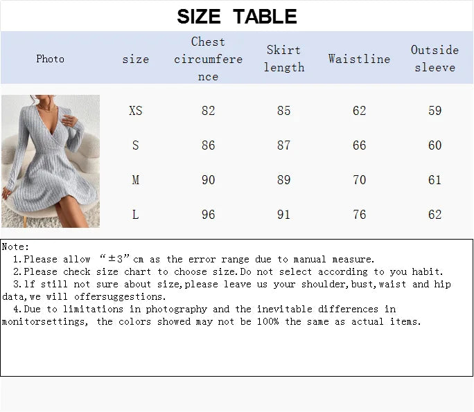 Autumn and Winter New V-neck Sexy Waistline A-line Umbrella Skirt Big Swing Long-sleeved Knit Dress