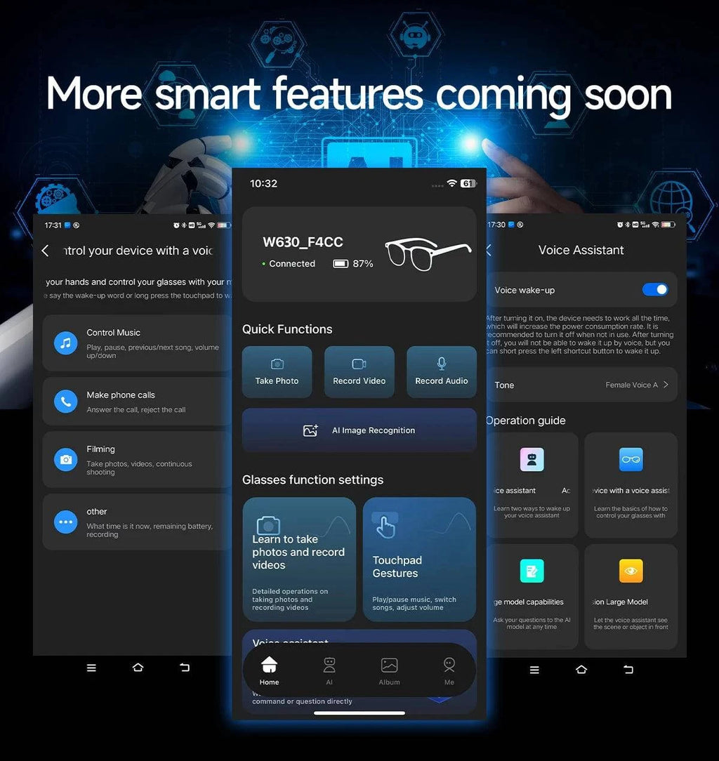 LYNHURD! AI Smart Translation Glasses with 8MP camera, optical stabilization, and dual microphones for clear audio.