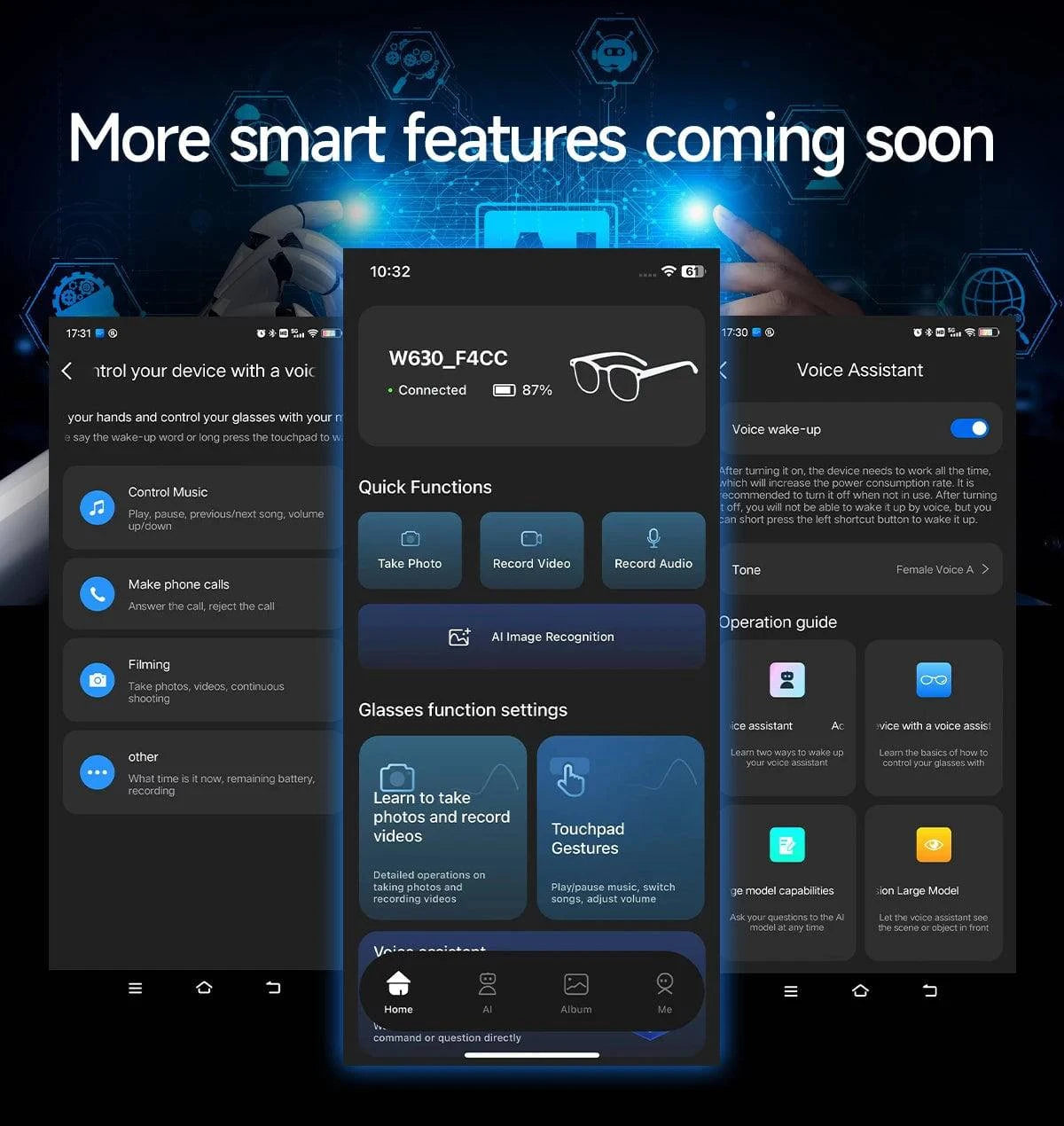 LYNHURD! AI Smart Translation Glasses with 8MP camera, optical stabilization, and dual microphones for clear audio.