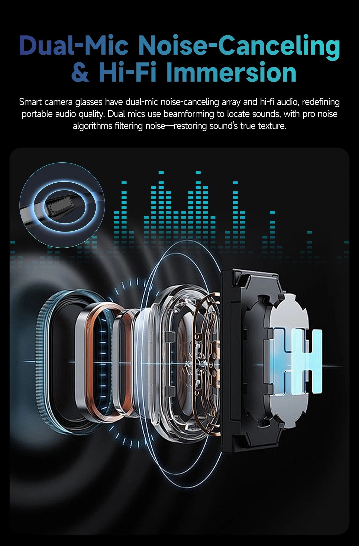 LYNHURD! 2025 smart glasses with camera, Bluetooth, and anti-blue light lenses for men and women, showcasing modern design.