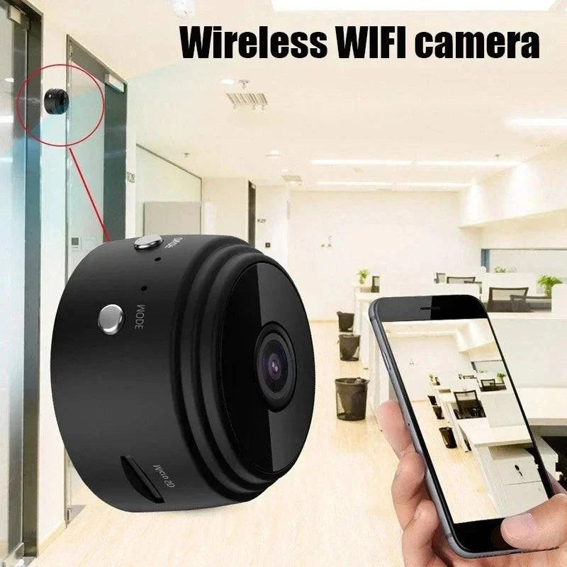 LYNHURD WiFi Mini Camera in a home setting, designed for monitoring infants and pets with wireless video recording.