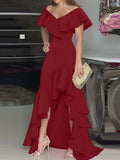 Beauty style elegant V-neck ruffled irregular elegant dress