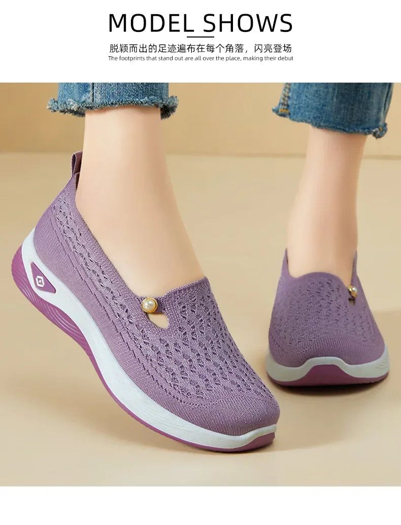 Women's shoes 2025 Spring and Autumn casual fashion soft sole lightweight single shoe women's breathable mother's shoes