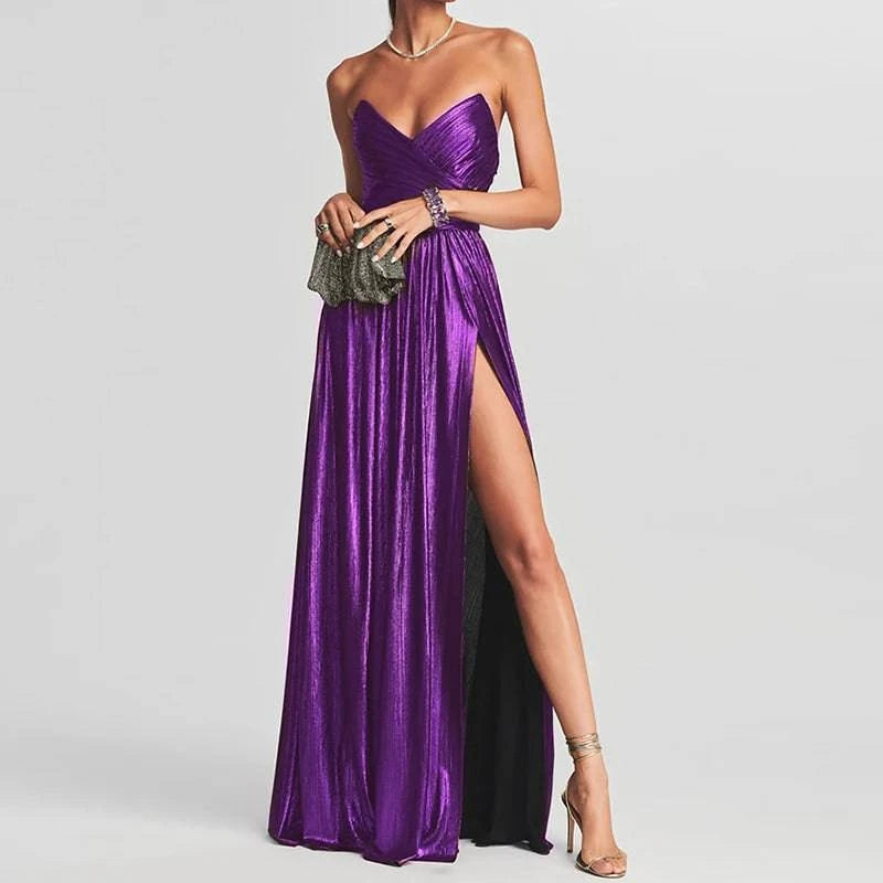 LYNHURD! women's sleeveless casual maxi dress with high slit, perfect for spring and summer fashion events.