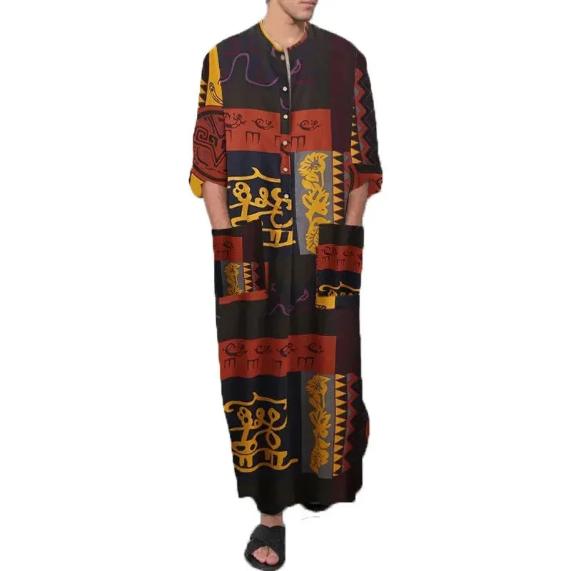 2026 Men's Muslim Clothing Abayas Cotton Linen Nightgowns Bathrobe Robe Kaftan Holiday Beach Robe Man Muslim Kaftan Arabic Dress