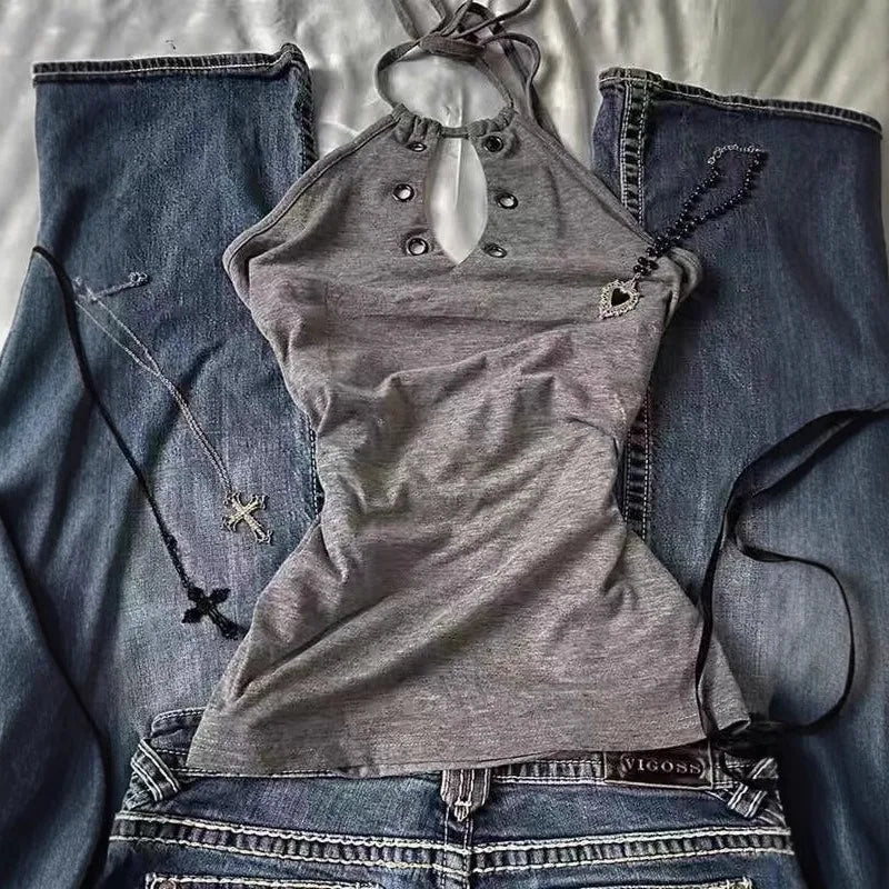 Women Y2K Summer Vintage Casual Harajuku Sweet Spicy Tees Sleeveless Aesthetic Slim Fit Tank Crop Tops 2000s Alt Clothes