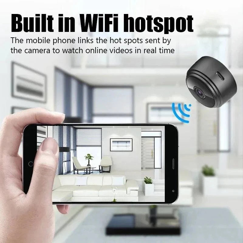 LYNHURD A9 WiFi mini camera with wireless video recording for home security, monitoring infants and pets.