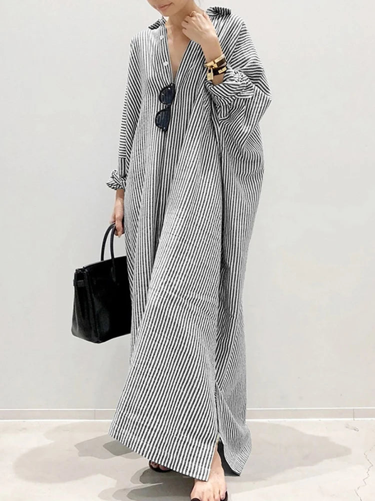 2025 Stripe Printed Beach Party Sundress ZANZEA Spring Fall Bohemian Women Long Sleeve Lapel Dress Fashion Casual Loose Vestidos