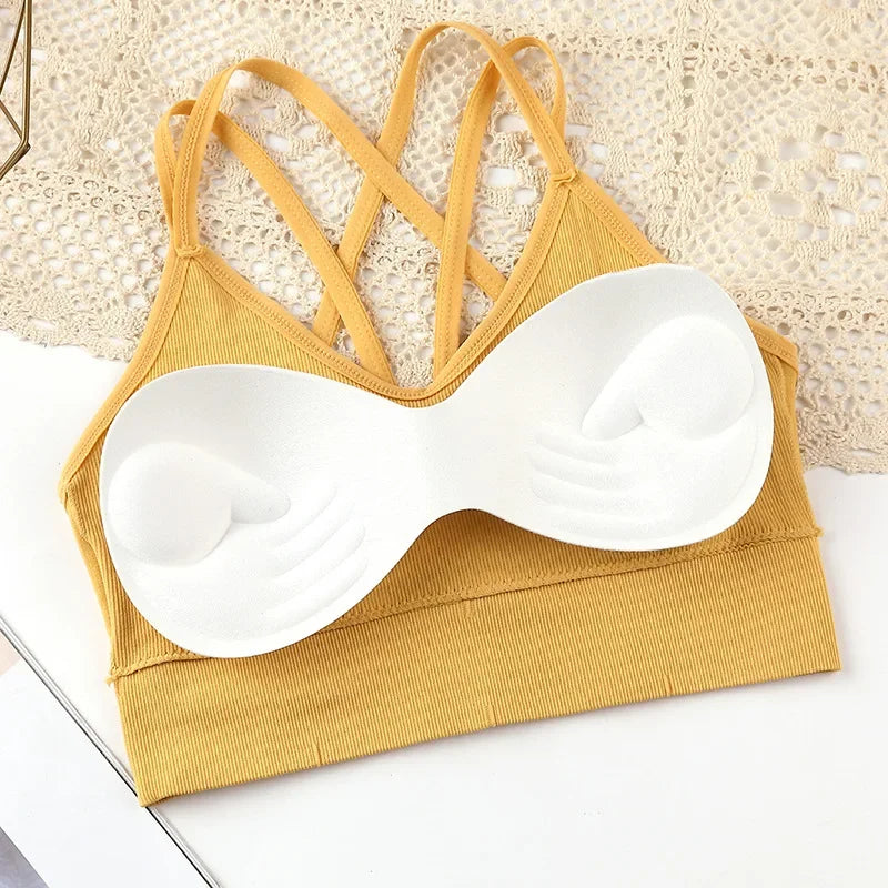 Women Push Up Bras Solid Color Crop Top Seamless Underwear Female Sexy Lingerie Padded Sport Fitness Bra
