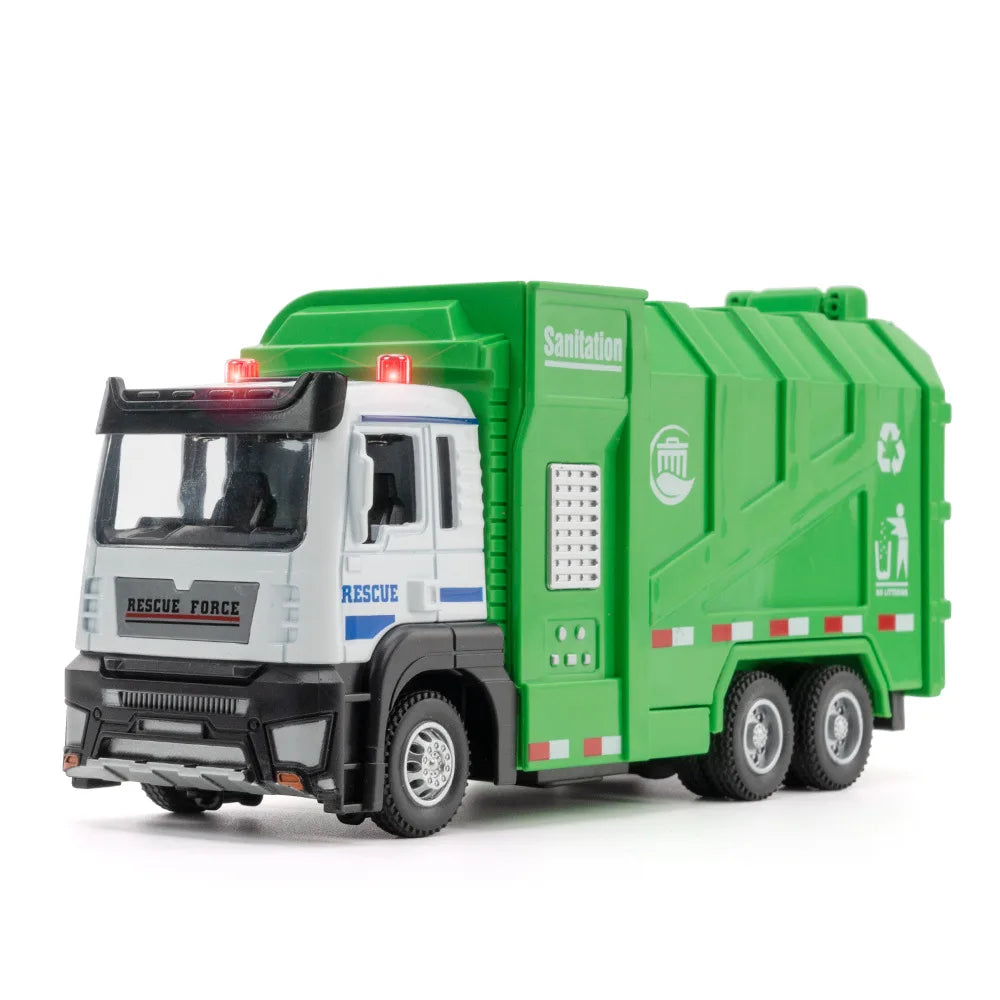 1/50 Garbage Truck Model Car Toy Alloy Diecast Engineering Dumpcart Vehicle Metal Rubber Tire Sound Light Pull Back Toy Kid Gift