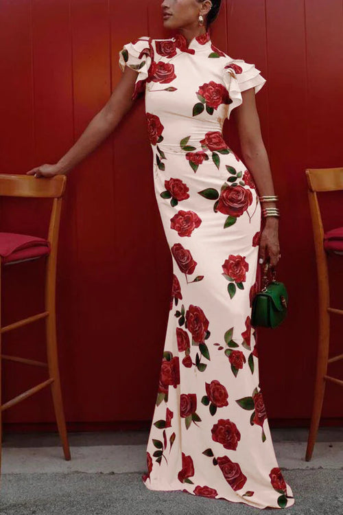 Summer ruffled short-sleeved slim long dress by LYNHURD in light fabric, showcasing a flowy silhouette and elegant design.